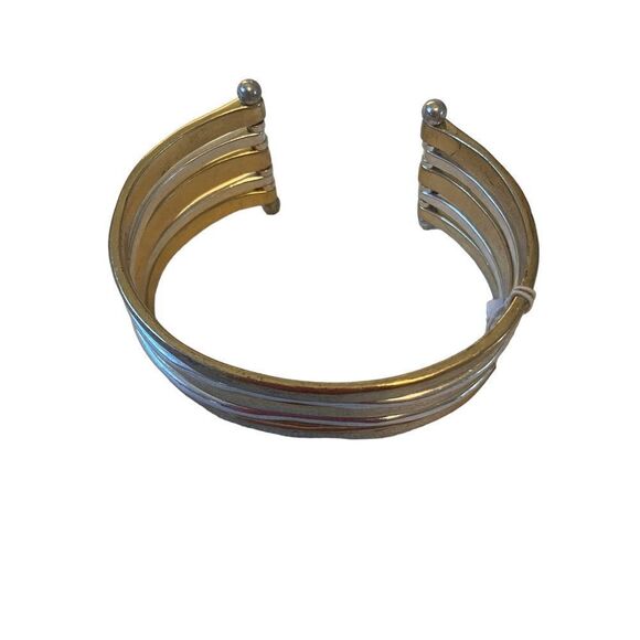 Two Tone Cuff Bracelet in Hammered Gold & Silver. - Picture 3 of 4